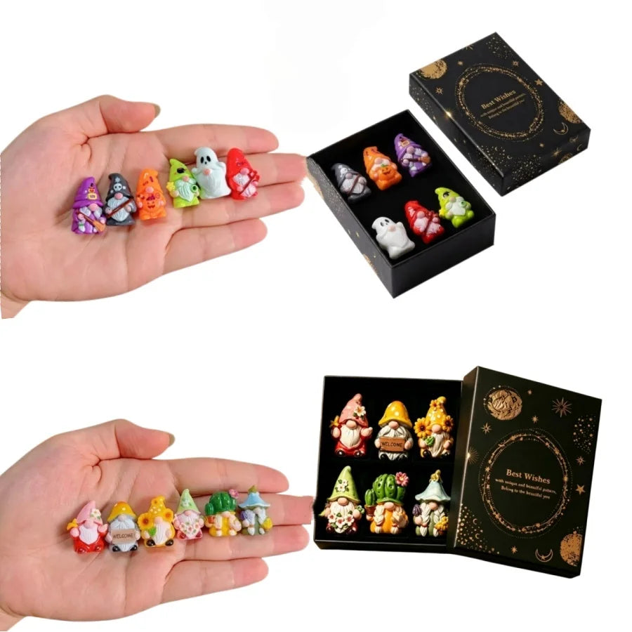 Halloween Witch Mini Dwarf Resin Figurine Gift Box Shelves Garden Bonsai Party