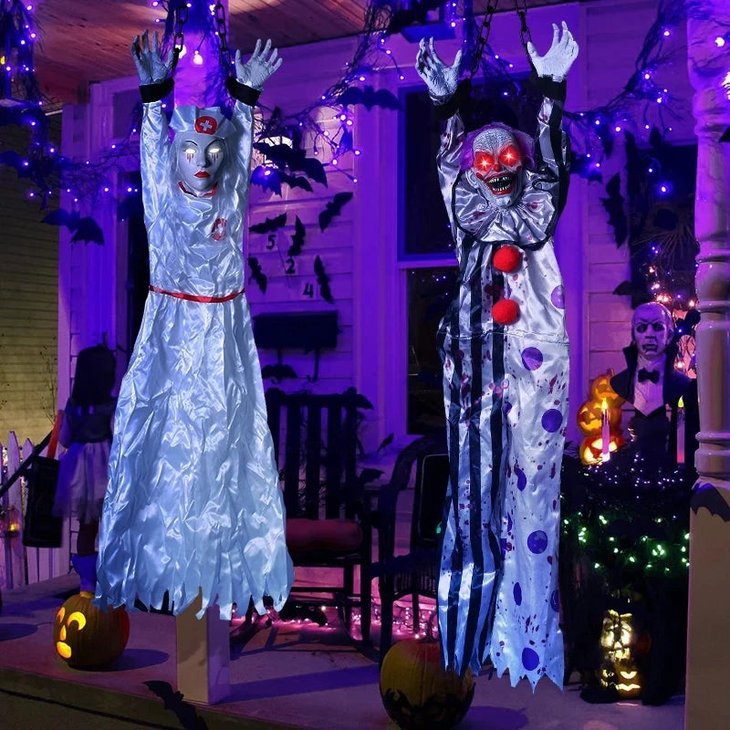 Halloween Animatronics Decoration Hanging Clown Nurse Voice Control Electric