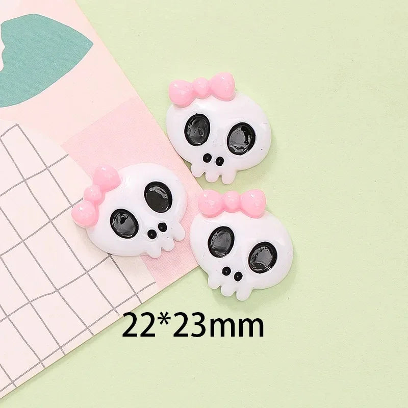 10pcs Macaron Color Skull Bow Skeleton Resin Handmade