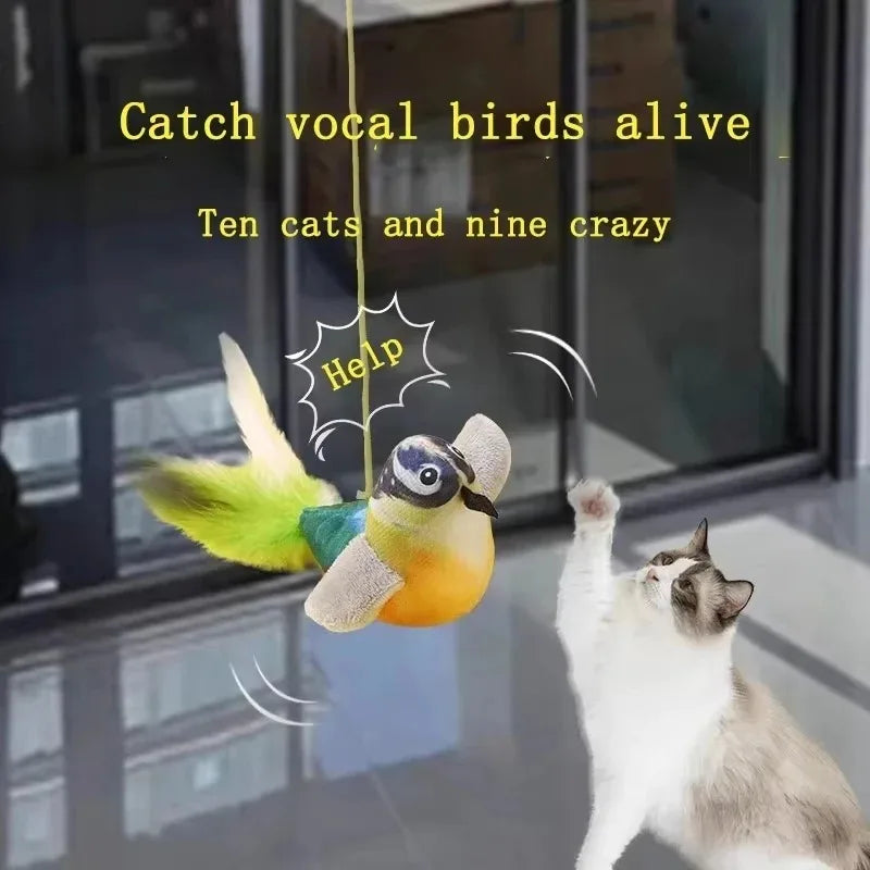 The Pet Cat Toy Emulates Sound Bird Amuse Cat Elastic Rope Relieve Boredom