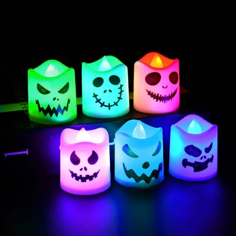 6pcs Halloween Led Ghost Pumpkin Candle Light Glow