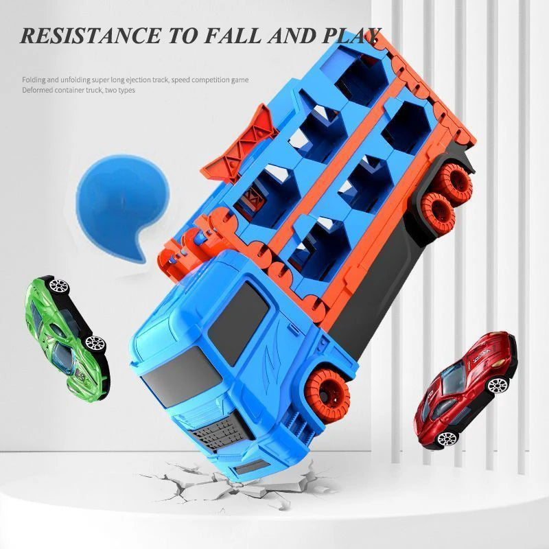 Large Car Transporter Truck Folding Track Racing Vehicle Kids Competitive Games