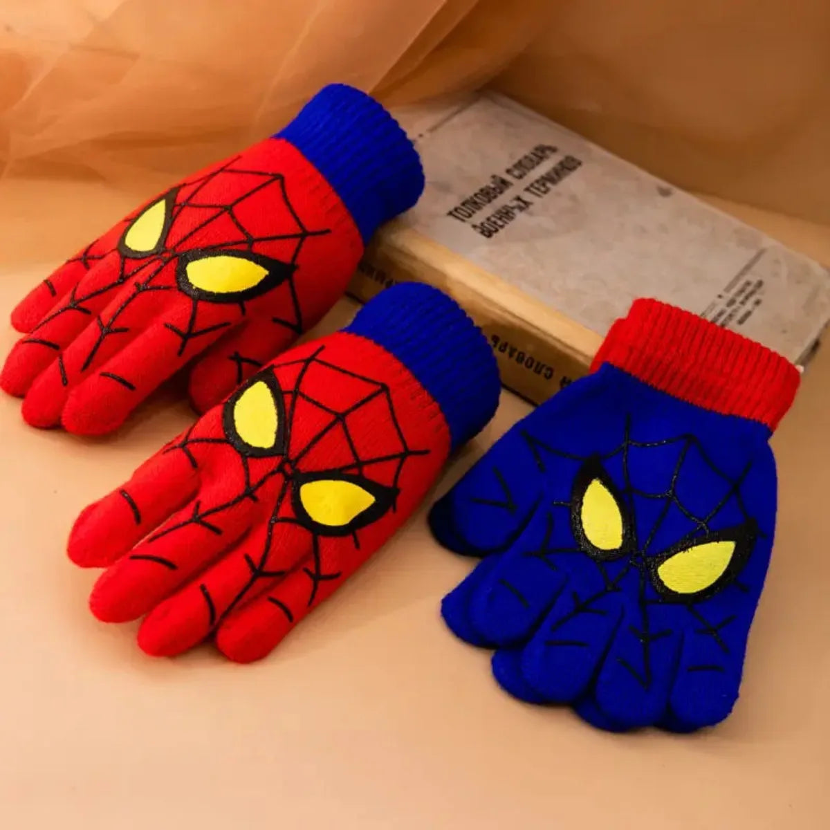 Spider Pattern Winter Warm Knitted Gloves Soft Stretch Full Finger Gloves