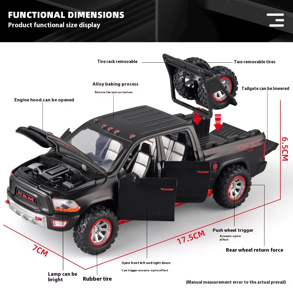 1:32 RAM Pickup Truck Alloy Model Sound Light Spring-Back Action Kids Toy