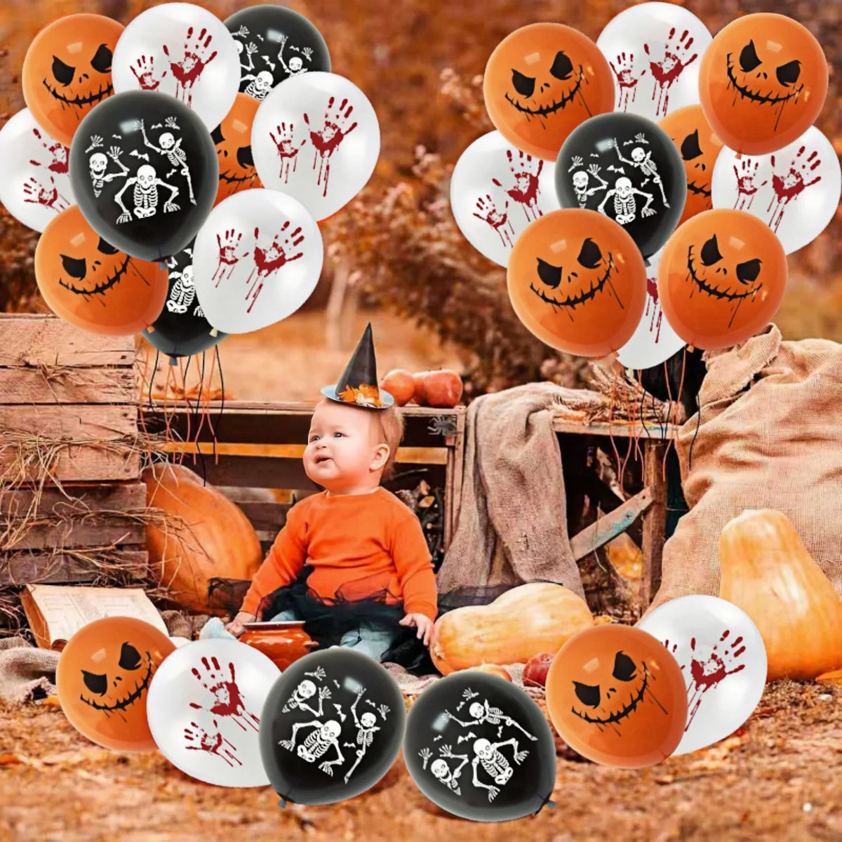 12-30pcs 12 In Latex Balloons 3 Styles Bloody Hand Skull Scary Expression Balloons