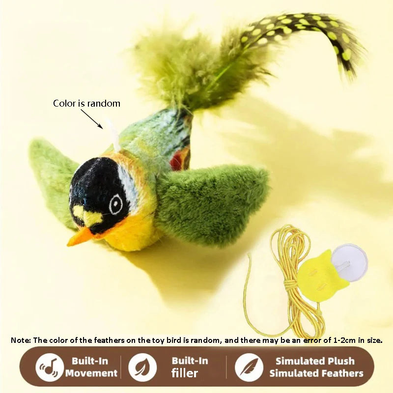 The Pet Cat Toy Emulates Sound Bird Amuse Cat Elastic Rope Relieve Boredom