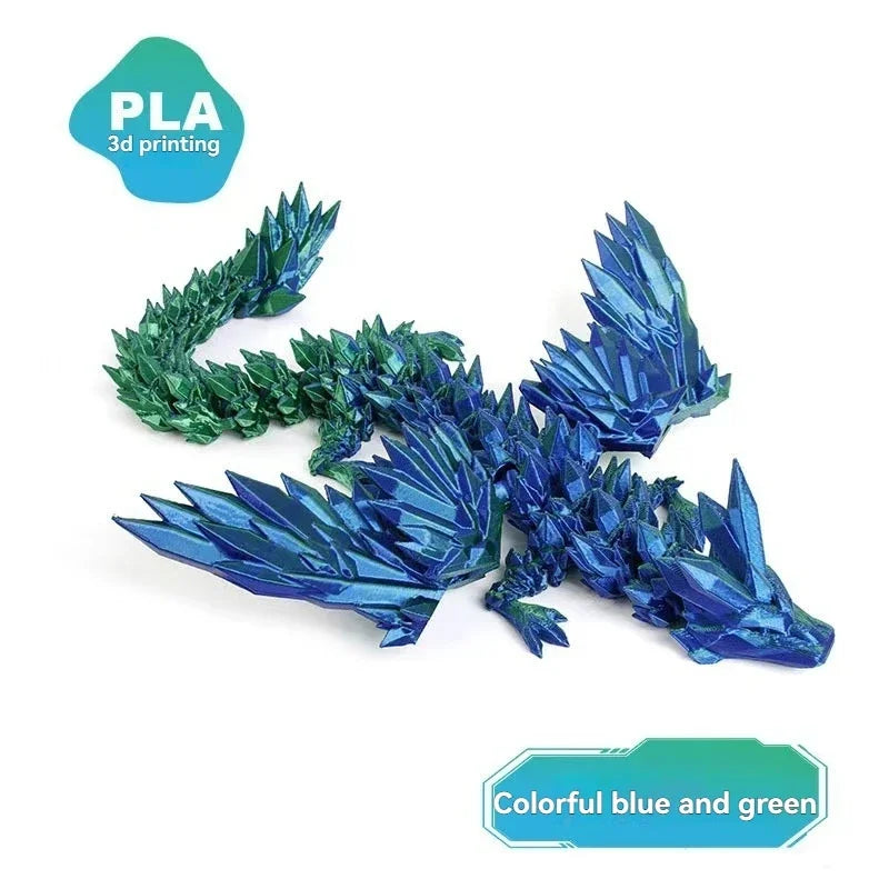 3D Printed Dragon Colorful Gem Dragon Figurines Movable Joint Rotatable