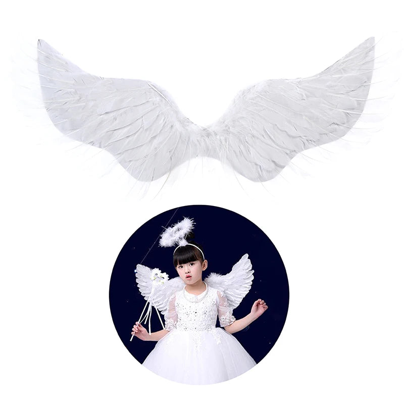 Kids Adult Party Swallow White Angel Feather Wings Halo Magic Wands Cosplay