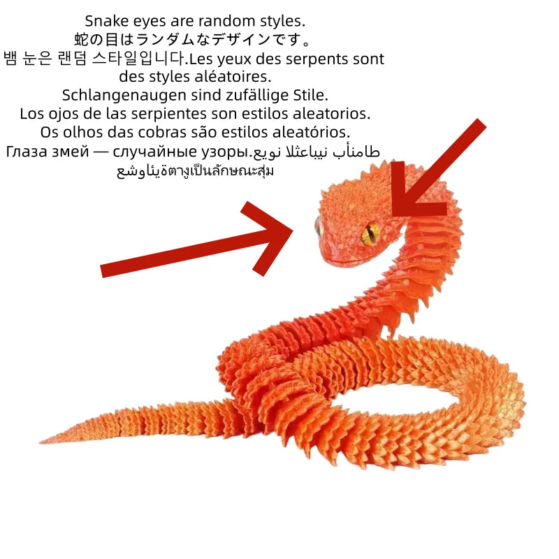 30CM New 3D Printed Snake Realistic Snake Statue Movable Joint Fidget Toys Simulation Desk Ornament Animal Model Gift