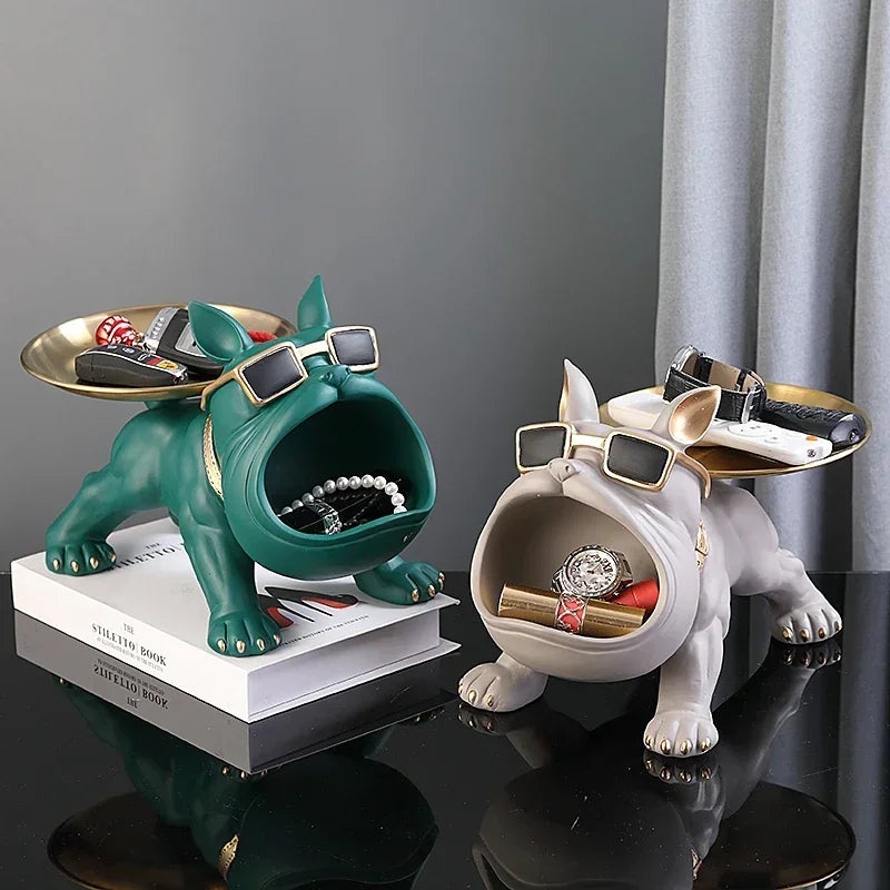 Resin Dog Statue Bulldog Statue Storage Tray Animal Decoration Resin Craft