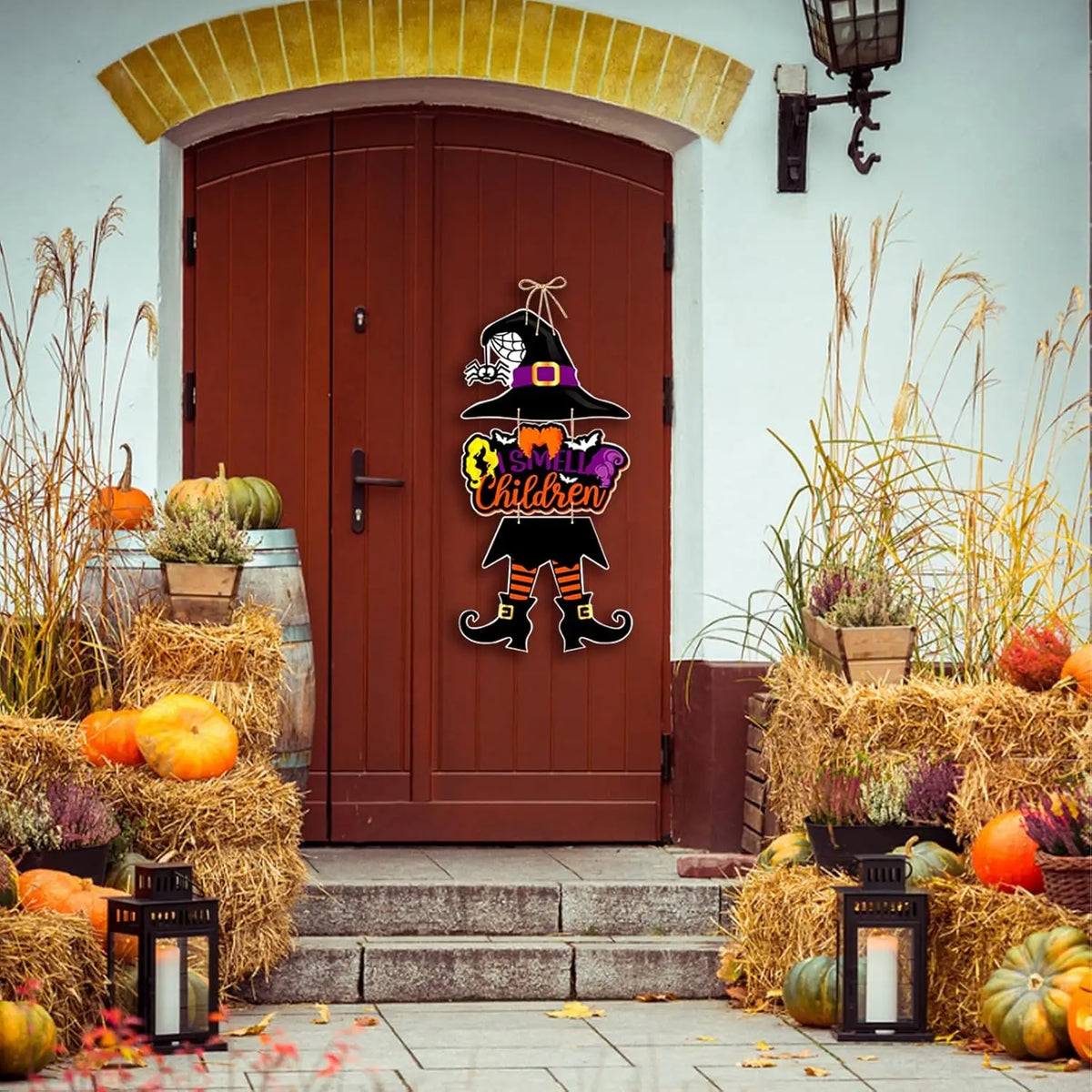 Halloween Hanging Sign Festive Pumpkin Bat Skull Designs Home Door Wall Yard