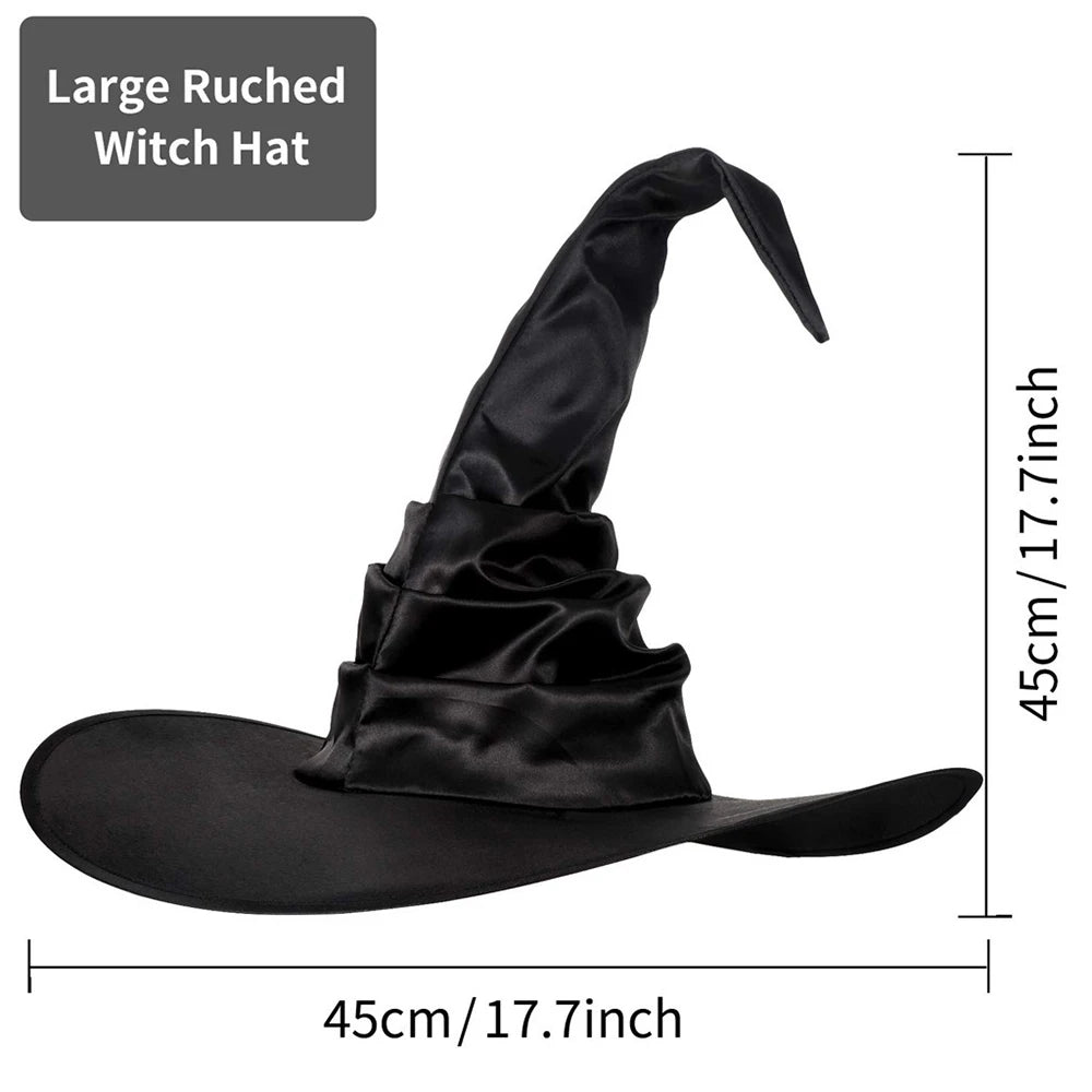 Halloween Witch Hat Black Folds Wizard Hats Women Men Masquerade Party Cosplay