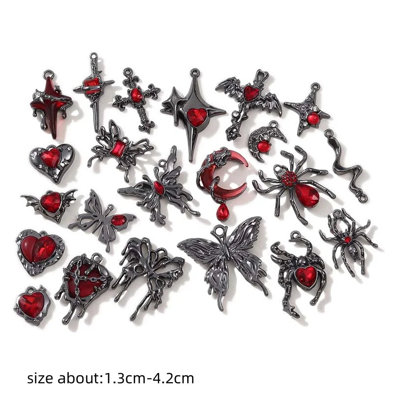 10pcs Dark Gothic Retro Black Butterfly Spider Cross