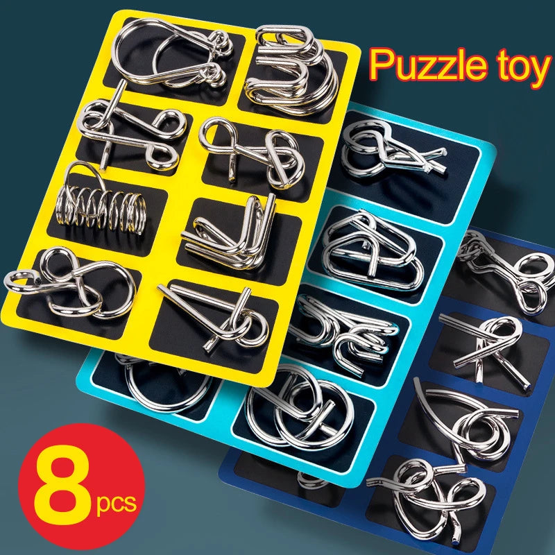 8Pcs Set Metal Montessori Puzzle Wire Mind Brain Teaser Puzzles Children Adults