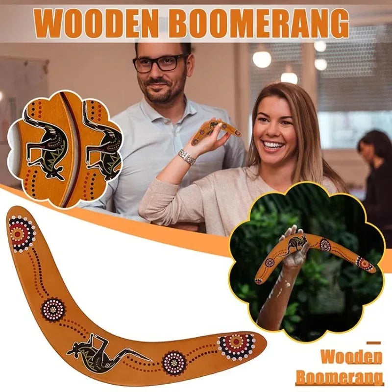 Wooden V-Type Kangaroo Print Boomerang Outdoor Throwing Sports Beach Yard