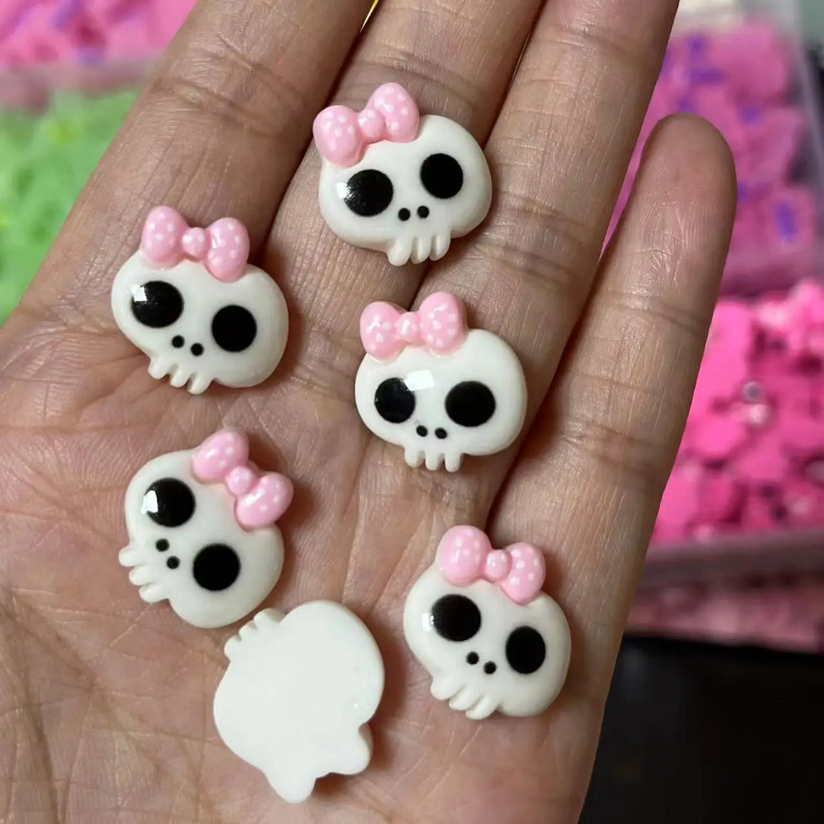 10pcs Macaron Color Skull Bow Skeleton Resin Handmade