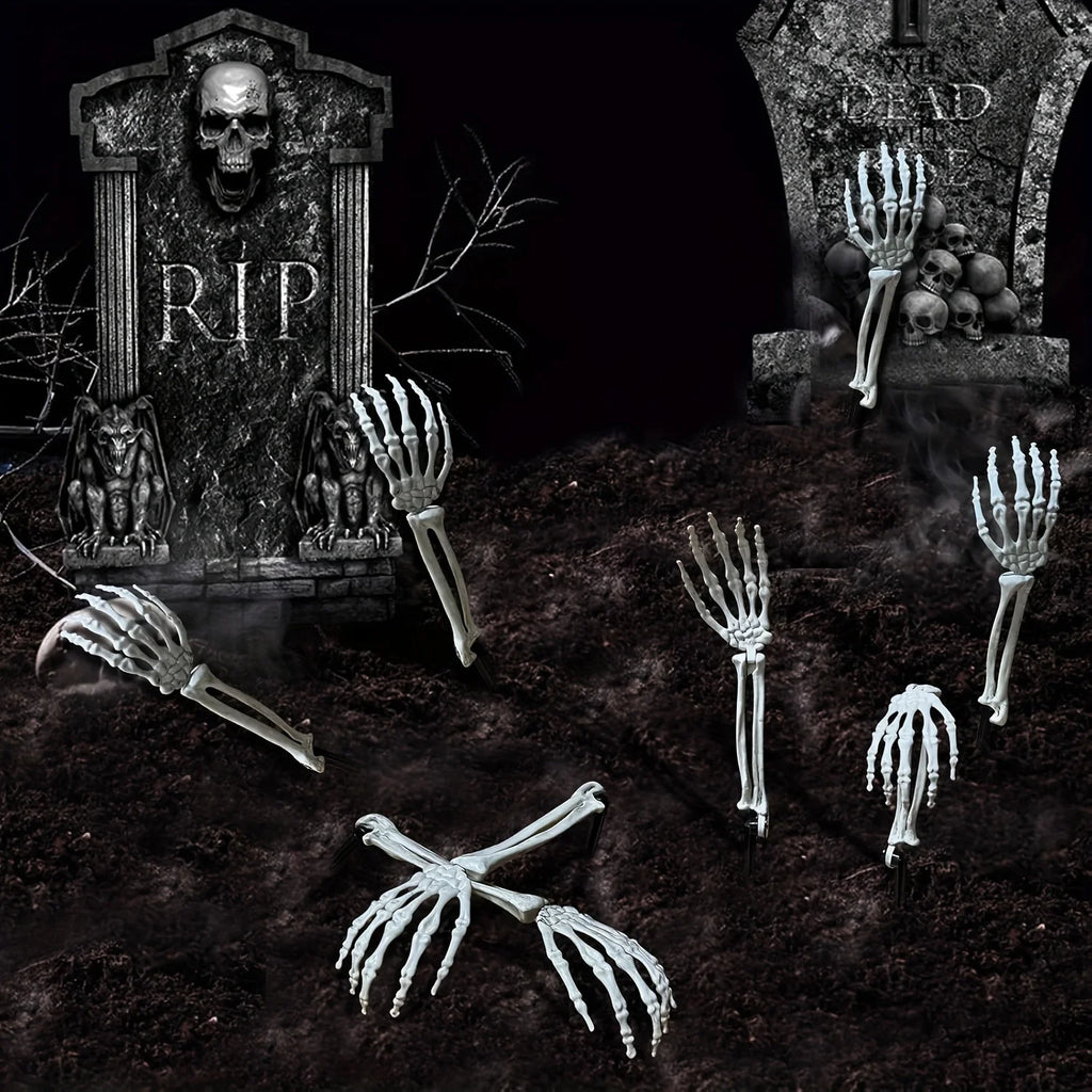 1 6pcs Skeleton Bone Garden Ground Stakes Skull Head Hand Halloween Home Yard