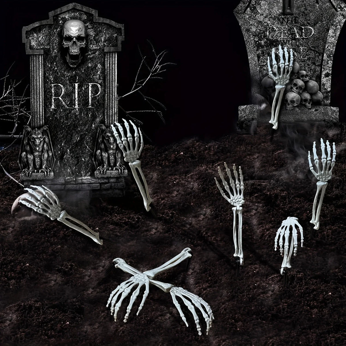 1 6pcs Skeleton Bone Garden Ground Stakes Skull Head Hand Halloween Home Yard