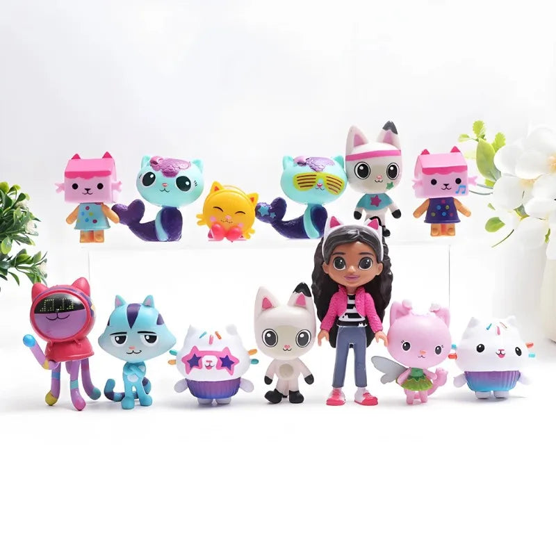 13pcs Gabby Dollhouse Anime Figure Toy Smiling Car Cat Hug Gaby Girl Dolls