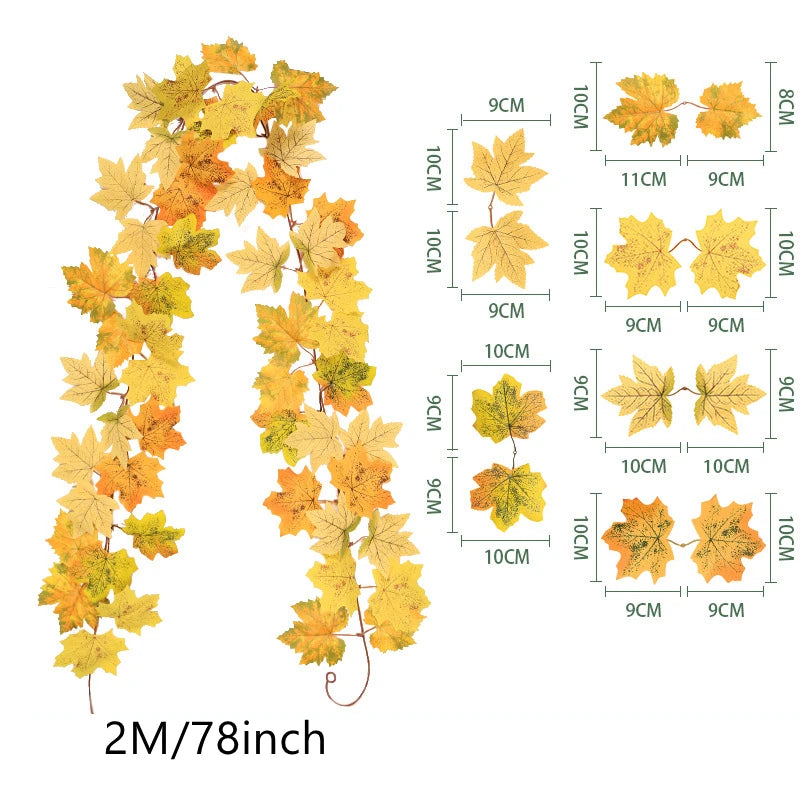 200CM Autumn Artificial Maple Leaf Wreath Fake Leaf Plant Vine Home