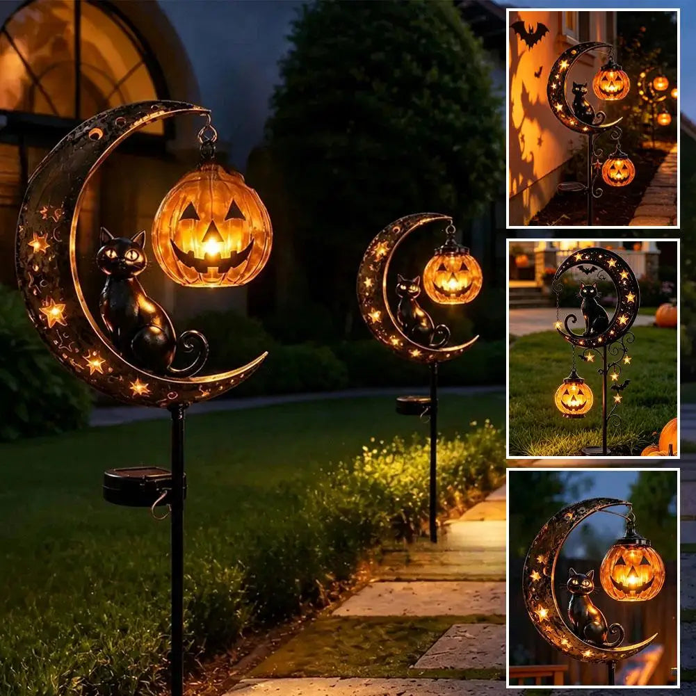 Garden Lamp Decoration Halloween Black Cat Pumpkin Moon Garden Stake Light