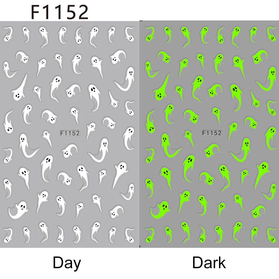 2pcs Luminous Halloween Spooky Nail Stickers Ghost