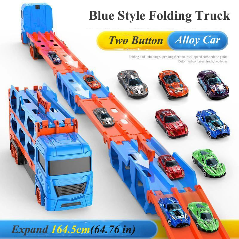 Large Car Transporter Truck Folding Track Racing Vehicle Kids Competitive Games