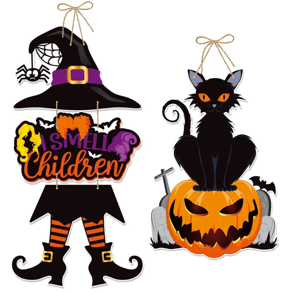 Halloween Hanging Sign Festive Pumpkin Bat Skull Designs Home Door Wall Yard