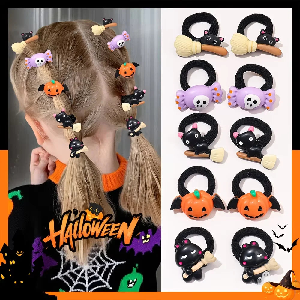 10Pcs Children's Girls Halloween Hair Ring Pumpkin