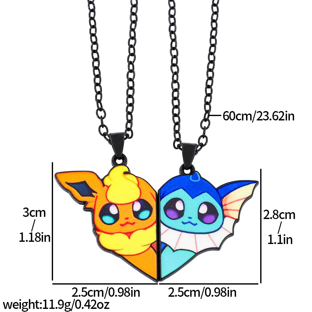 2-piece Cute Eevee Cartoon Pendant Necklace Metal