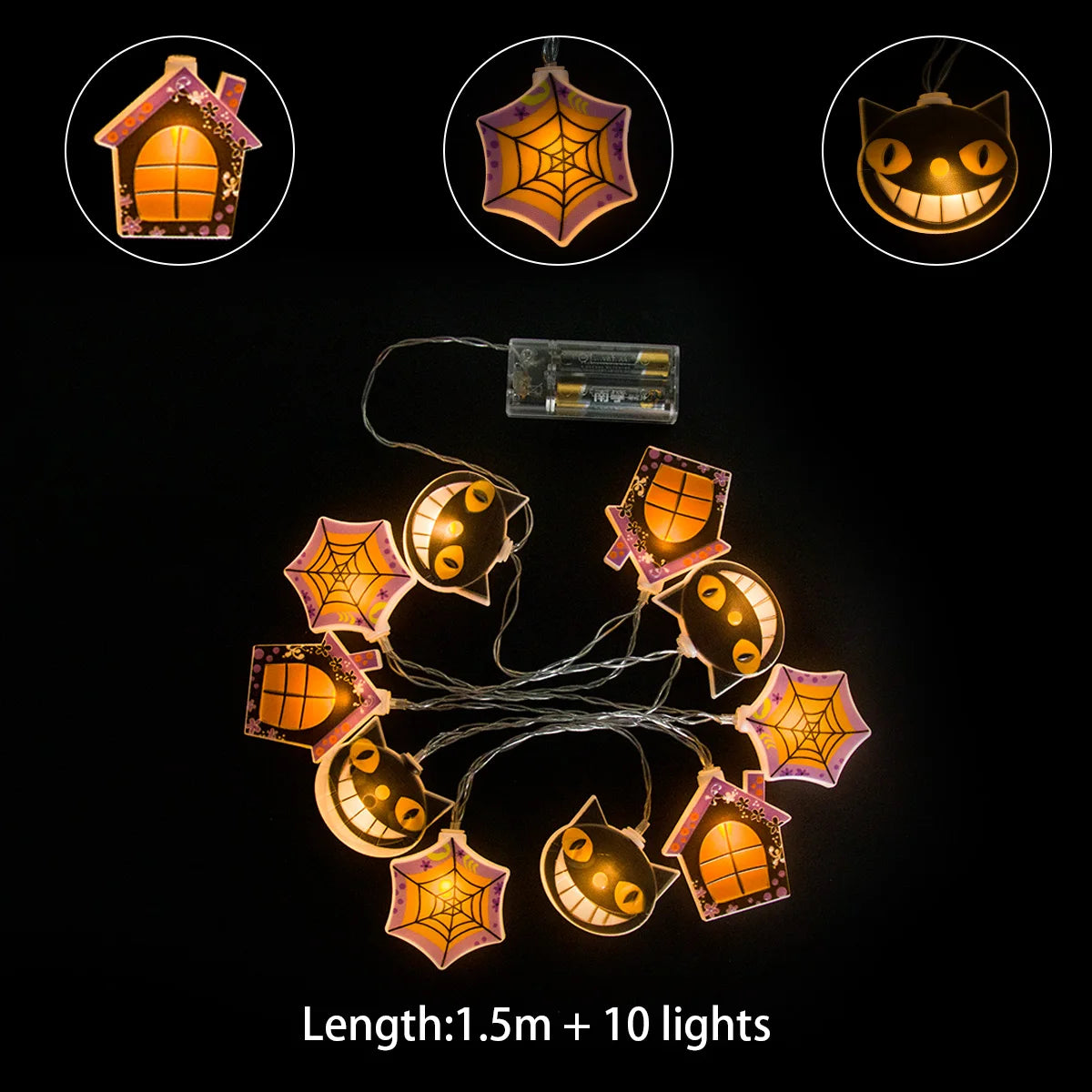 1.5m 10LED Horror Black Crow Bat LED Lights Halloween Party String Fairy Lights