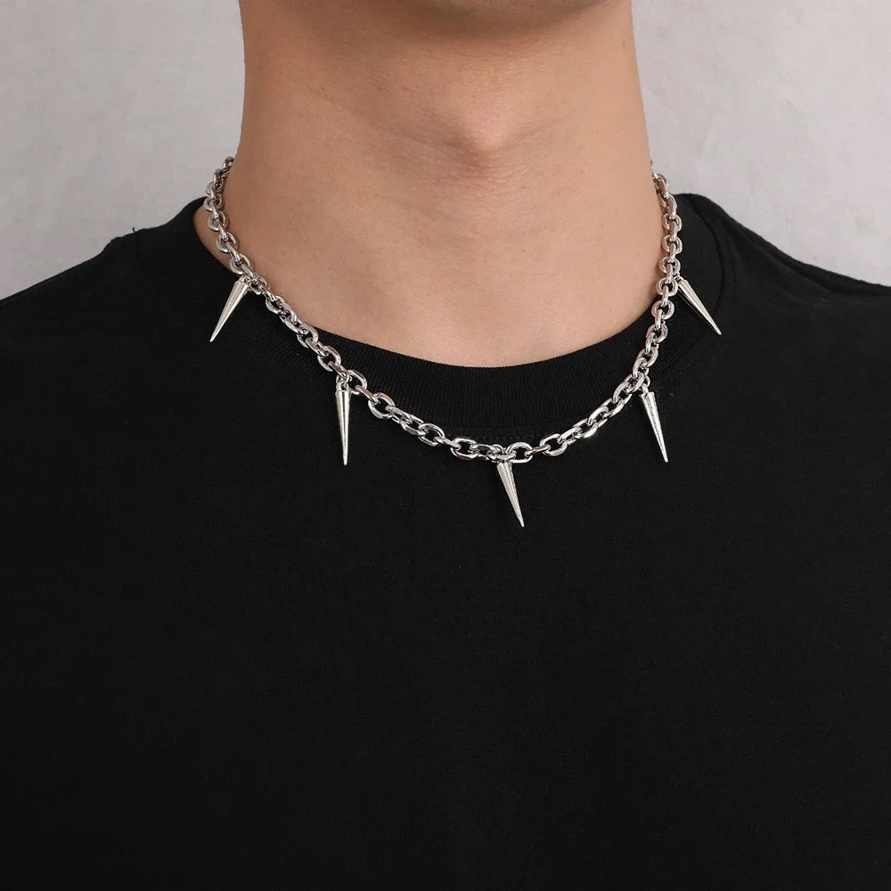 Men Punk Style Rivet Tassel Necklace Hip Hop