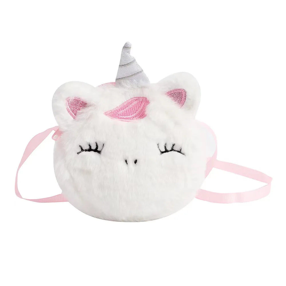 Kids Fashion Plush Shoulder Bag Cute Cartoon Unicorn Wallet Girls Handbag