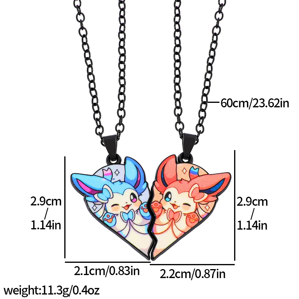 2-piece Cute Eevee Cartoon Pendant Necklace Metal