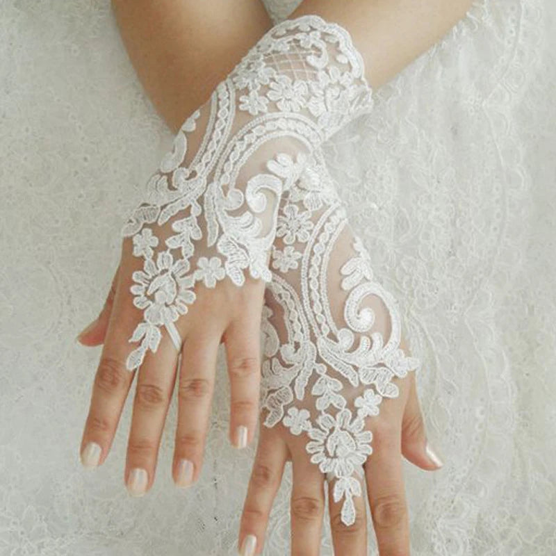 New Women Wedding Fingerless Gloves Lace White Black High Quality Mittens