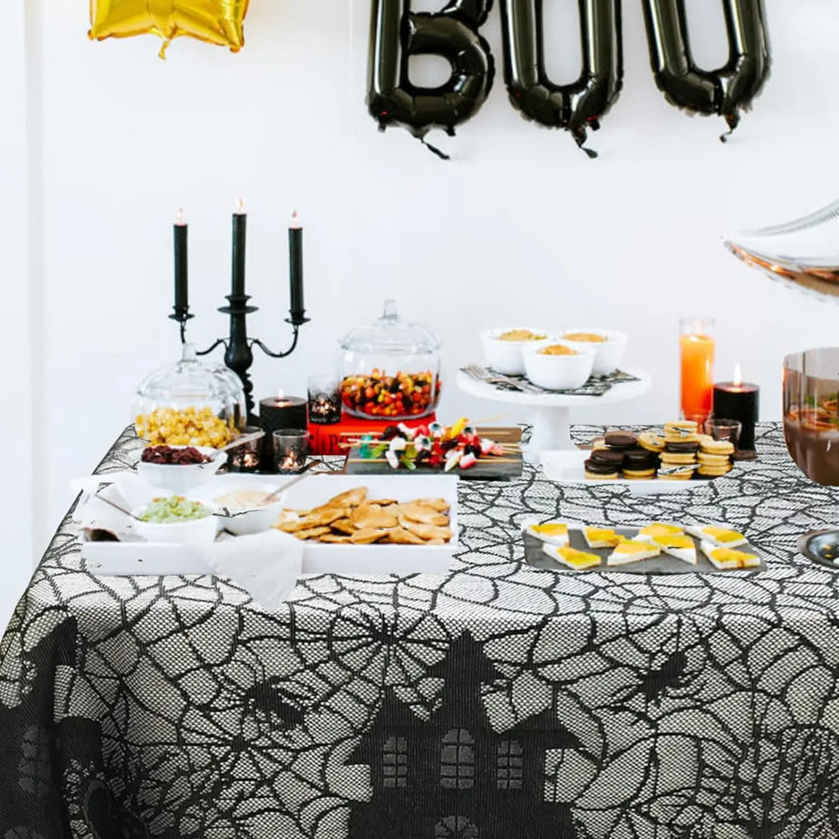 Halloween Lace Table Runner Black Spider Web Tablecloth