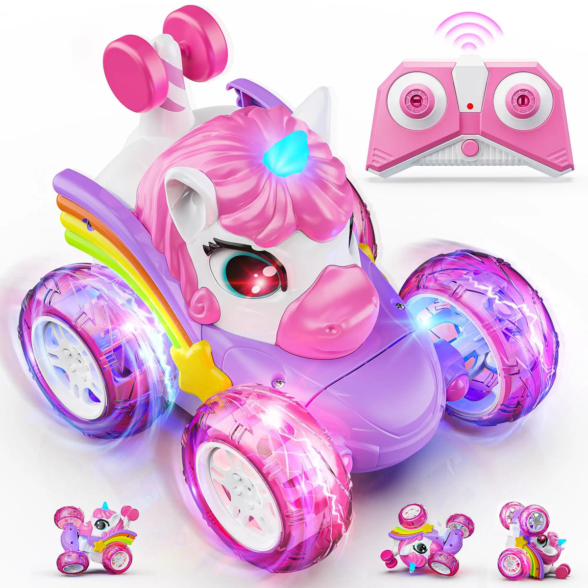 2.4G Lighting unicorn Remote Control Stunt Dump Truck Chase Light Twist