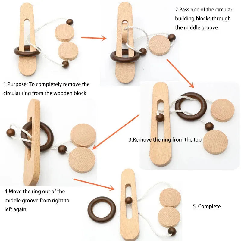3D Wooden Interlocking Ring Puzzle Logic Spatial Thinking Training Game Focus