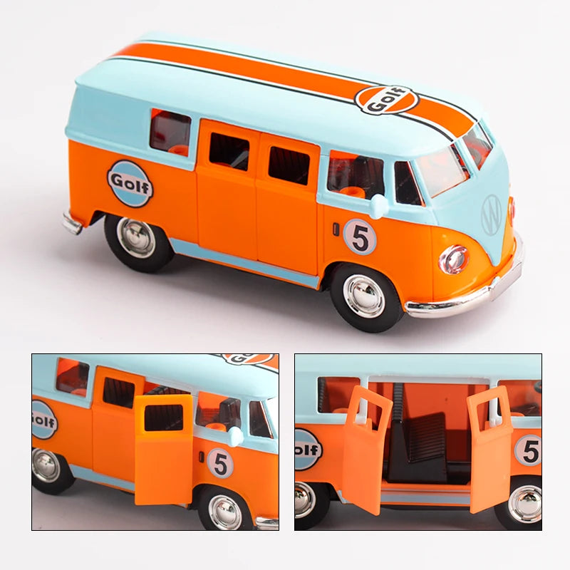 1:36 Bus Transporter Van Gulf Blue Alloy Diecast Model Volkswagen T1 Samba
