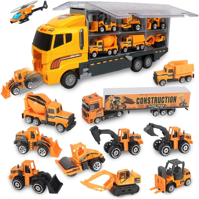 10 In 1 Construction Toys Truck Storage Die-cast Vehicle Transporter Car