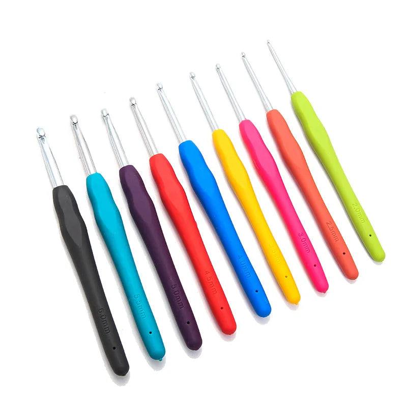 9pcs Knitting Tool Sweater Needle TPR Soft Handle Aluminum Crochet Scarf