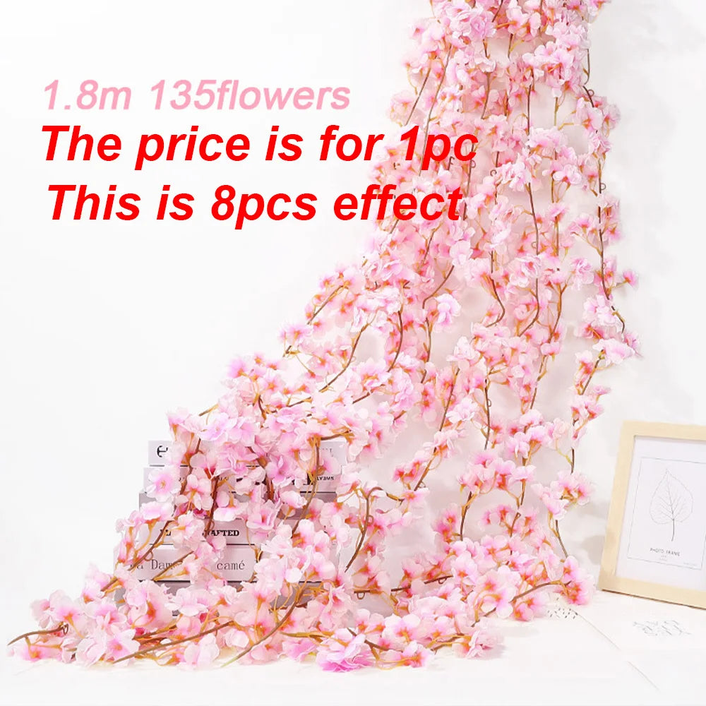 1pc 5.6ft Artificial Sakura Flowers Vine Wedding Garden Rose Arch Home Party