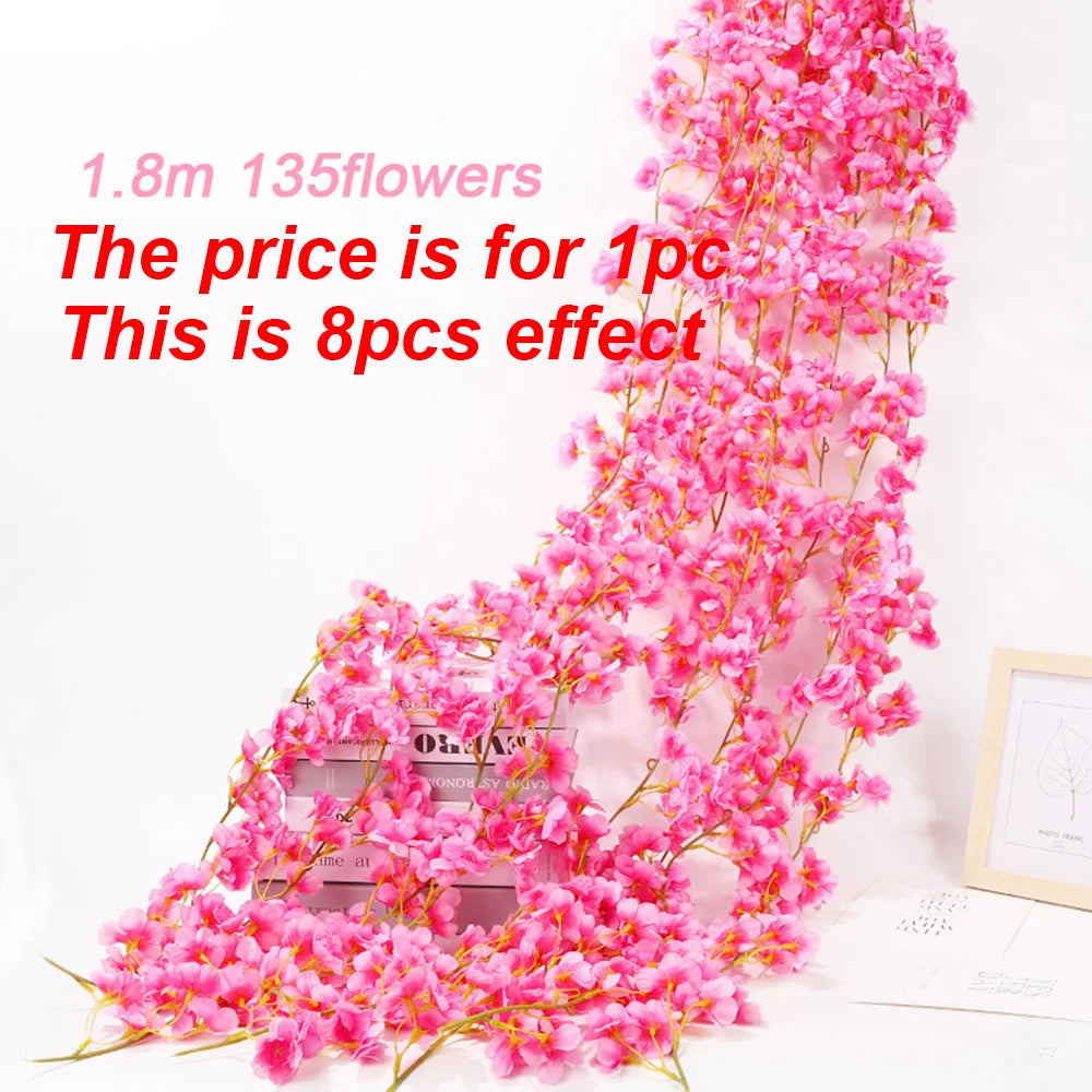 1pc 5.6ft Artificial Sakura Flowers Vine Wedding Garden Rose Arch Home Party