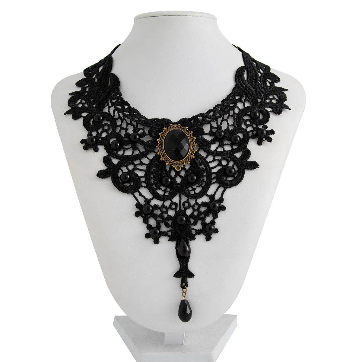 Fashion New Vintage Gem Black Lace Bead Necklace