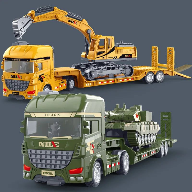 Scale Simulation Container Engineering Car Set Inertial Excavator Transport