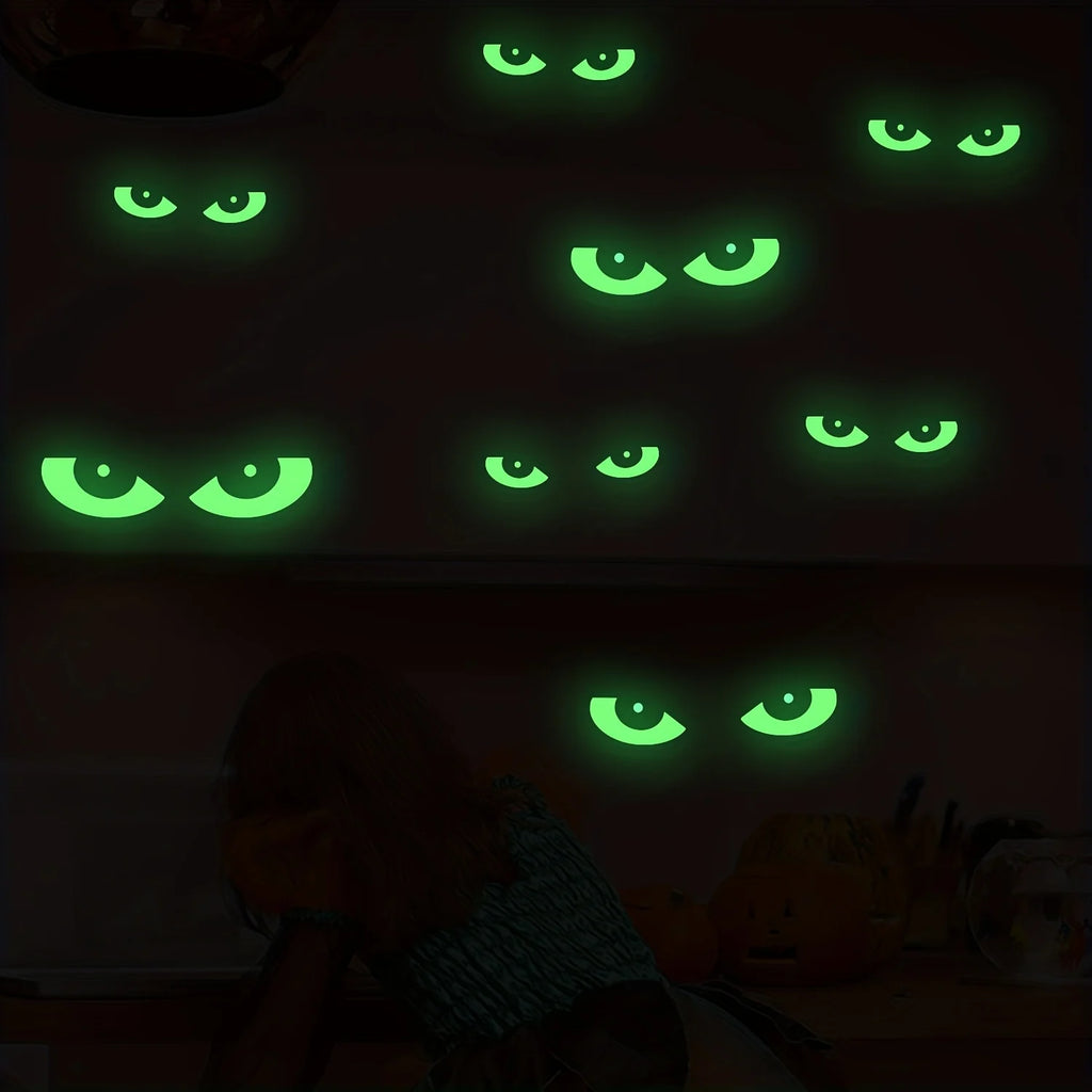 8 Pairs Glow Dark Halloween Eyes Window Clings Removable Luminous Fluorescent