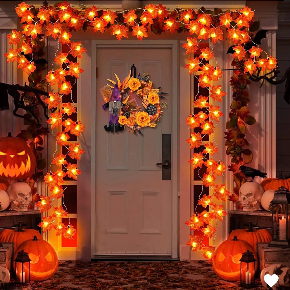 2/3/6M Halloween LED Lights String Maple Leaf
