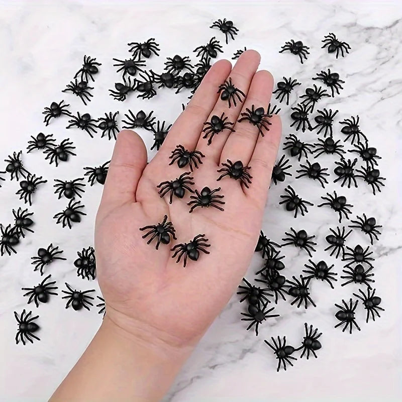 100 50pcs Realistic Spider Halloween Decoration Plastic Mini Spider Black Scary