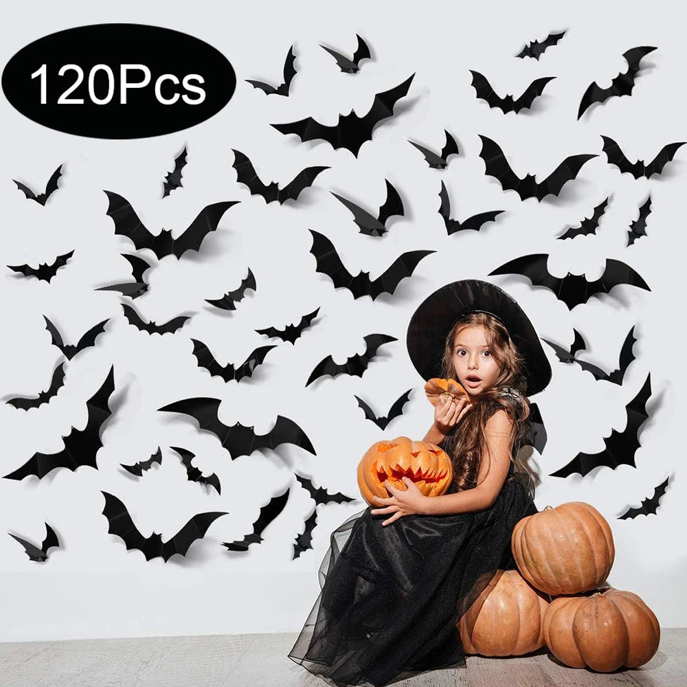 Halloween Bats Decorations 3D Pvc Bat Wall Black Bats Wall Stickers