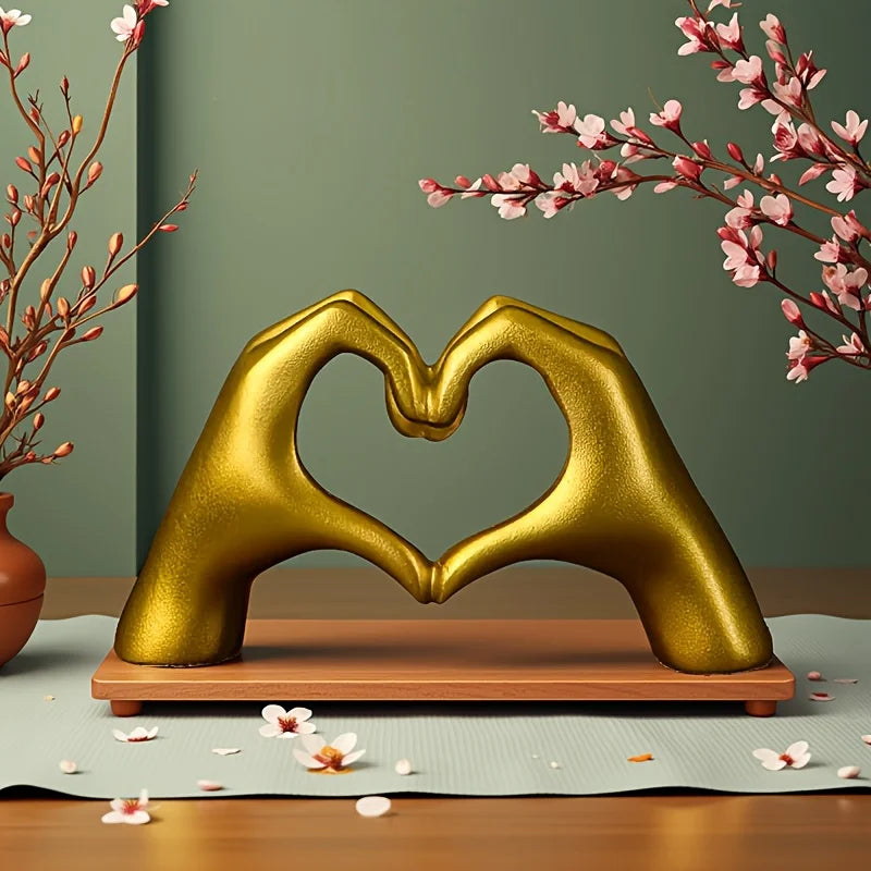 Gold Decoration Heart Hand Statue Living Room Bedroom Love Finger Modern